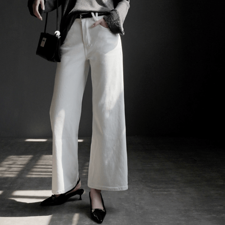 stretch white high waist denim pants　MA1933