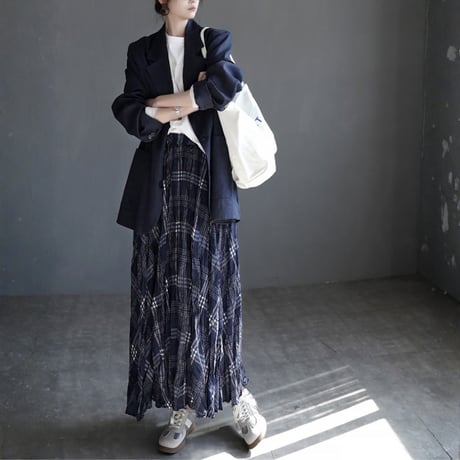 contrast check drape a line skirt　MA1920