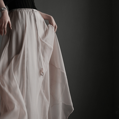 sheer drawstring long flare skirt　MA1950
