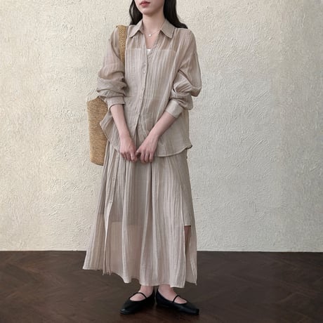 sheer texture loose blouse and skirt set　MA1861
