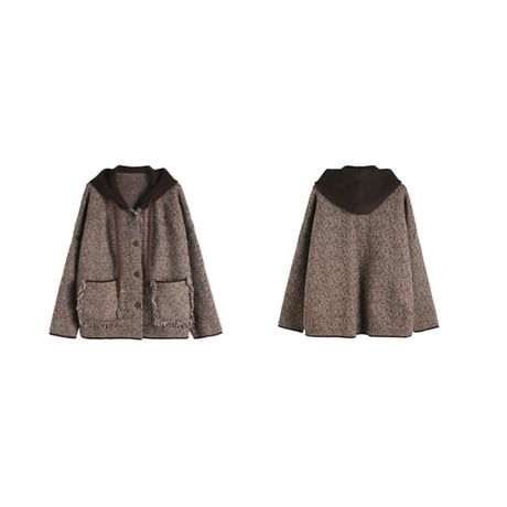 fringe pocket hooded tweed jacket　MA1146