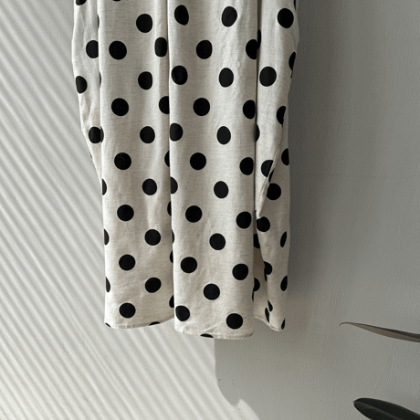 polka dot flare linen dress　MA1573