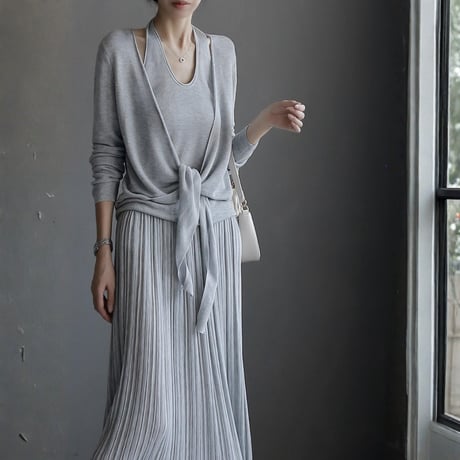 elegant layered knit tops / pleated skirt　MA1825