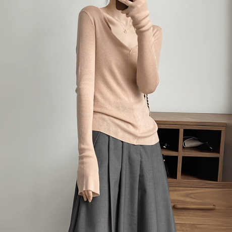 french v-neck open long sleeve knit　MA1631