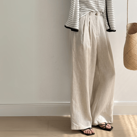 linen tuck wide pants　MA1548