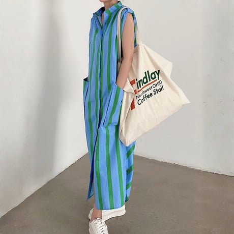 vivid stripe sleeveless shirt onepiece　MA1843