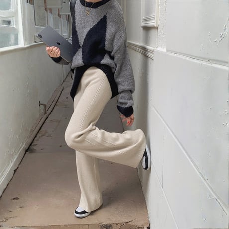 cable line knit straight pants　MA1762