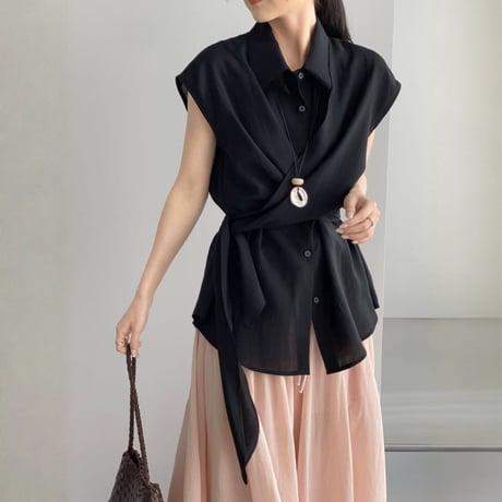 tie design sleeveless shirt blouse　MA1972
