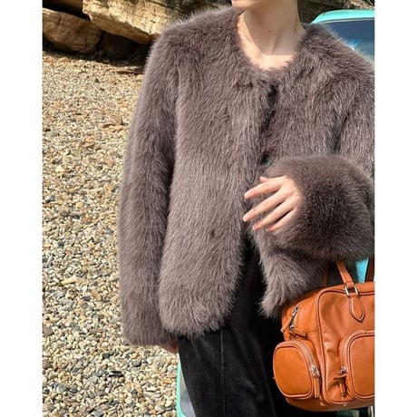 fluffy collarless jacket　MA1292