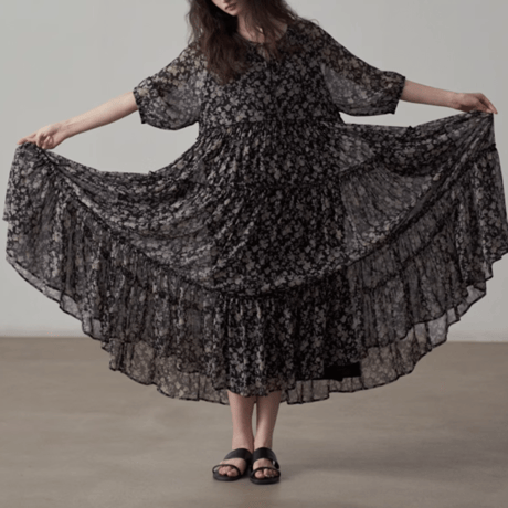 french retro floral & feminine chiffon onepiece　MA1437