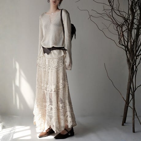 bohemian crochet knit long skirt　MA1928