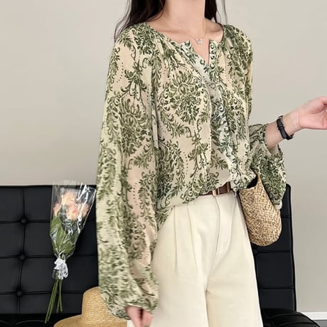 green damask blouse　MA1200