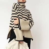 high neck slit striped knit　MA1338