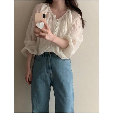 embroidery flower long sleeve blouse　MA1170