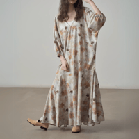 deep v-neck floral pattern mermaid flare dress　MA1415