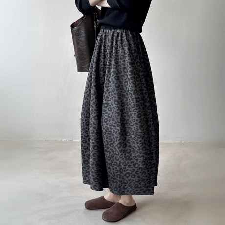 retro leopard flare midi skirt　MA1601