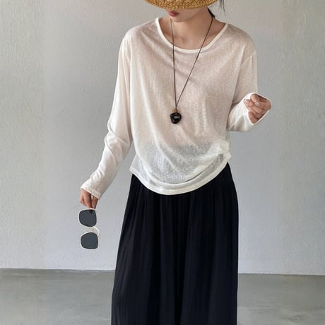 back button sheer long sleeve tops　MA1977