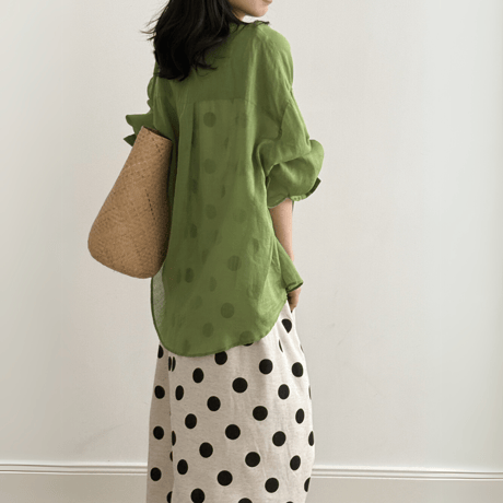 polka dot flare linen dress　MA1573