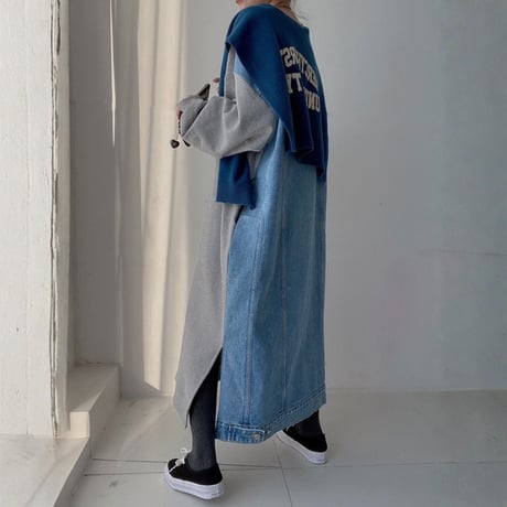 oversized denim panel sweatshirt dress　MA1845