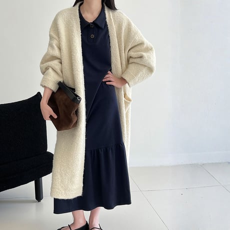 soft boucle long knit cardigan　MA1705