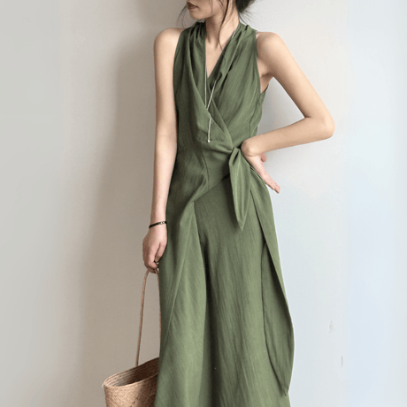 fluid drape vneck dress　MA1566