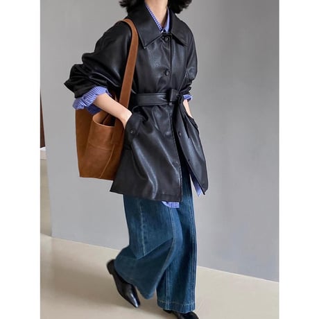 faux leather waste ribbon jacket　MA1155