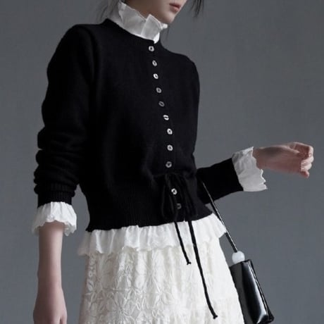 lace layered drawstring knit cardigan　MA1830