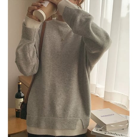 【即納】faux layered knit tops　MA1306