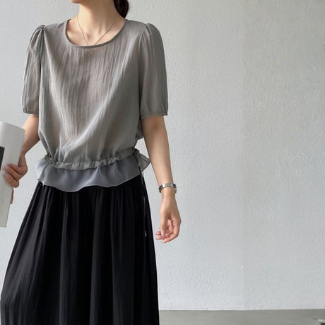 sheer layered drawstring puff sleeve blouse　MA1976