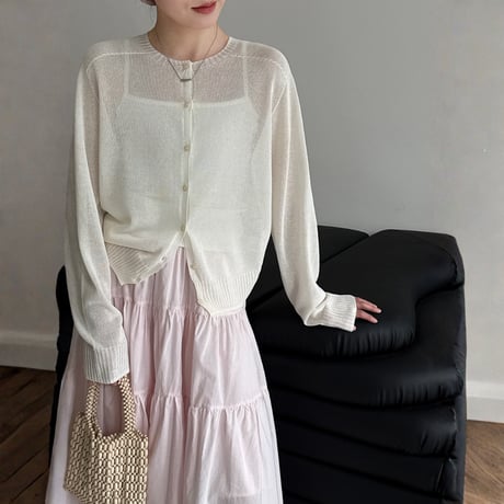 sheer round neck knit cardigan　MA1872
