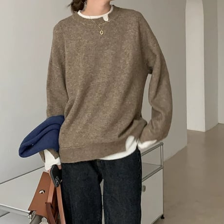 【即納】faux layered knit tops　MA1306