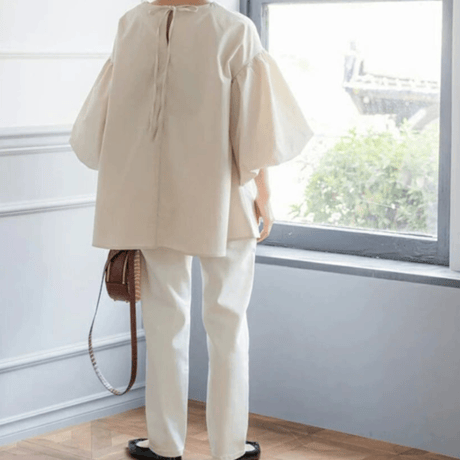 puff-sleeve back-ribbon feminine blouse　MA1644