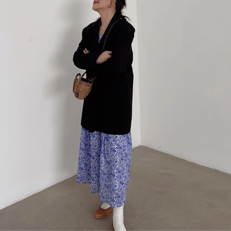 blue floral long dress　MA1460