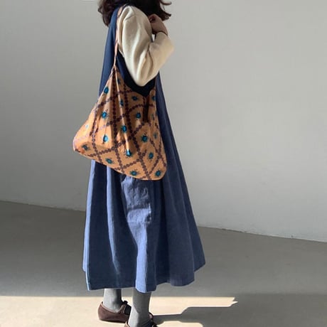 blue corduroy sleeveless one-piece　MA1125