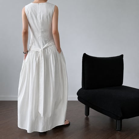 sleeveless waist ribbon gather one piece/3color　MA1993