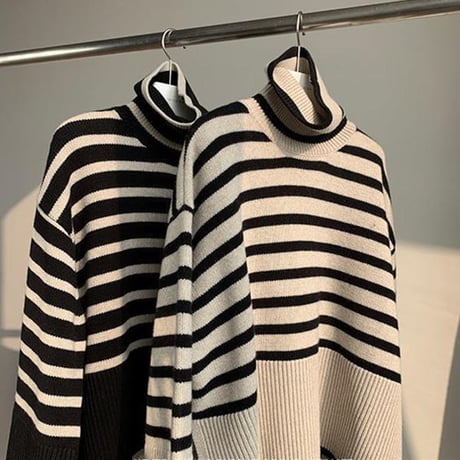 high neck slit striped knit　MA1338