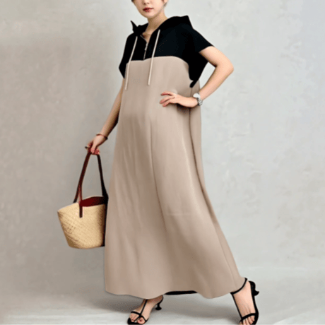 two tone loosefit hood dress　MA1584