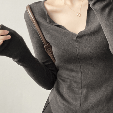 french v-neck open long sleeve knit　MA1631