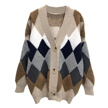 argyle texture knit cardigan　MA1763