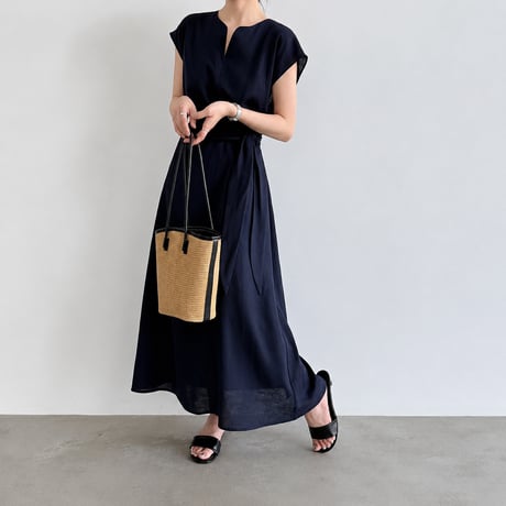 sleeveless waist ribbon maxi dress/3color　MA1989