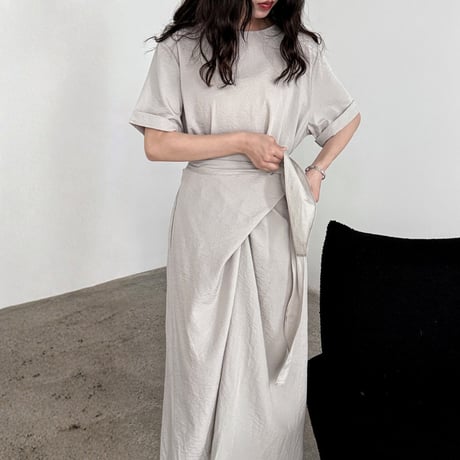 waist belt wrap design long onepiece　MA1982