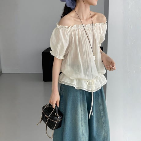 off shoulder puff sleeve drawstring blouse　MA1973