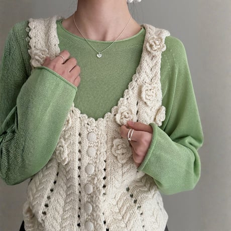 sheer roll hem knit long sleeve top　MA1869
