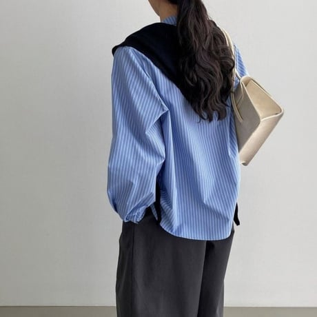 stripe ribbon tie blouse　MA1765