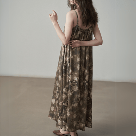 retro floral pattern suspender long dress　MA1412