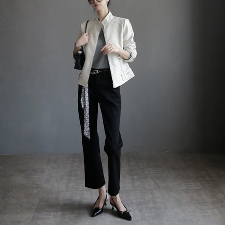 slim fit faux leather stand collar jacket　MA1672