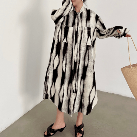 abstract print long shirt onepiece　MA1451