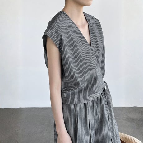 stripe cachecoeur sleeveless tops wide pants setup　MA1962