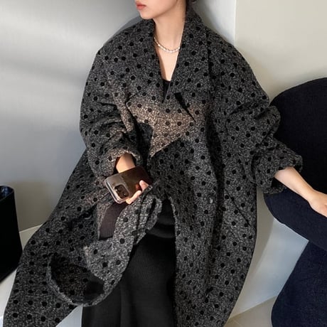 dot gray long coat　MA1332