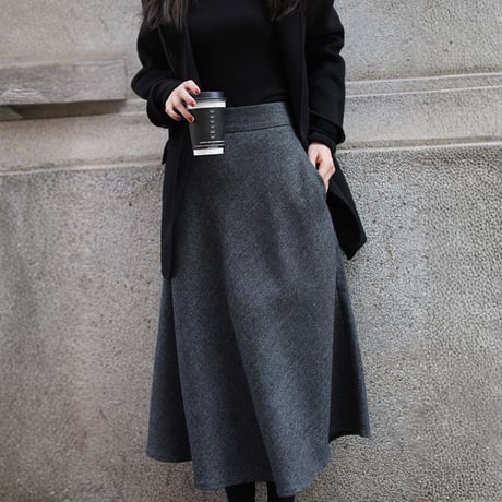 herringbone flare midi skirt　MA1815